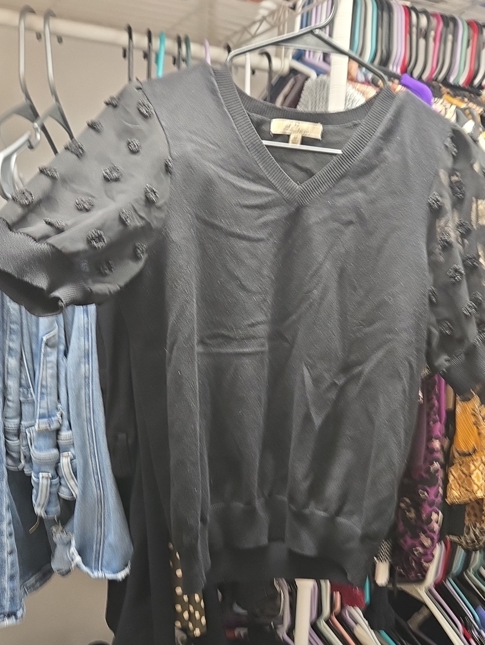 Black V-Neck Puff Sleeve Top - Women